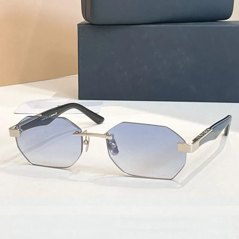 Designer Rimless Sunglasses THE AMAN I Irregular for Men Women Alloy Luxury Germany Brand Design High Quality UV400 with Case