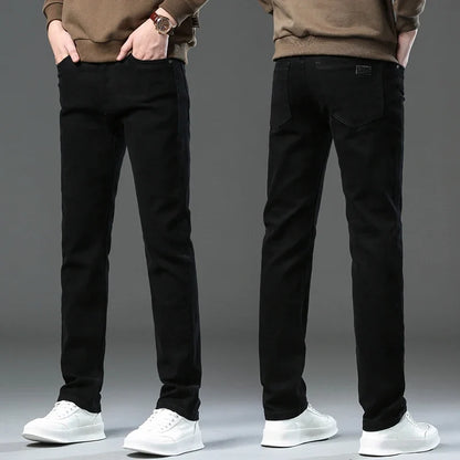 Men’s Korean Style Slim Straight Jeans Spring Cotton Stretch Denim Pants Comfort Fitted Casual Fashion Soft Male Daily Trousers