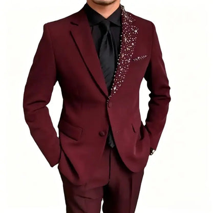Luxury Formal Wedding Tuxedo with Beads Details 2 Pieces Slim Fit Men Suits for Groom Prom Party Blazer Jacket Pants Set Outfit