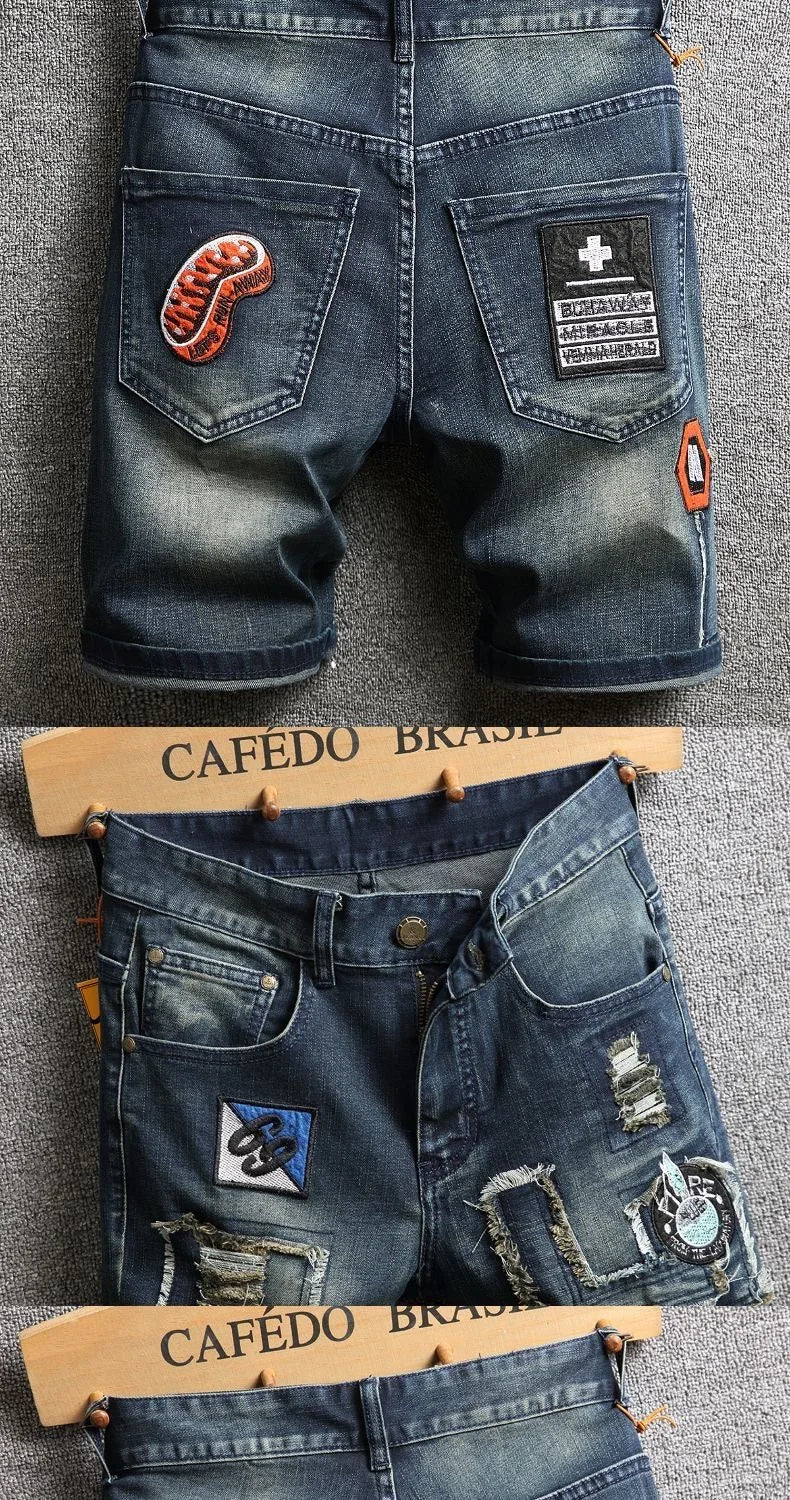 Summer New Fashion Trend Printed Straight Leg Sports Retro Jeans Men's Loose Large Size Comfortable High Quality Shorts 28-36