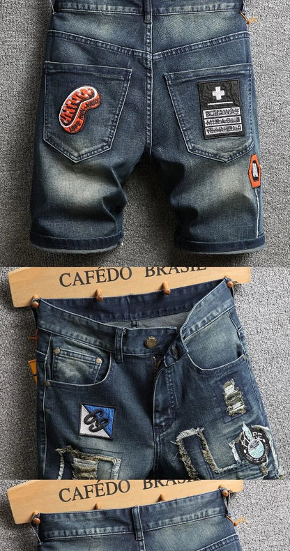 Summer New Fashion Trend Printed Straight Leg Sports Retro Jeans Men's Loose Large Size Comfortable High Quality Shorts 28-36