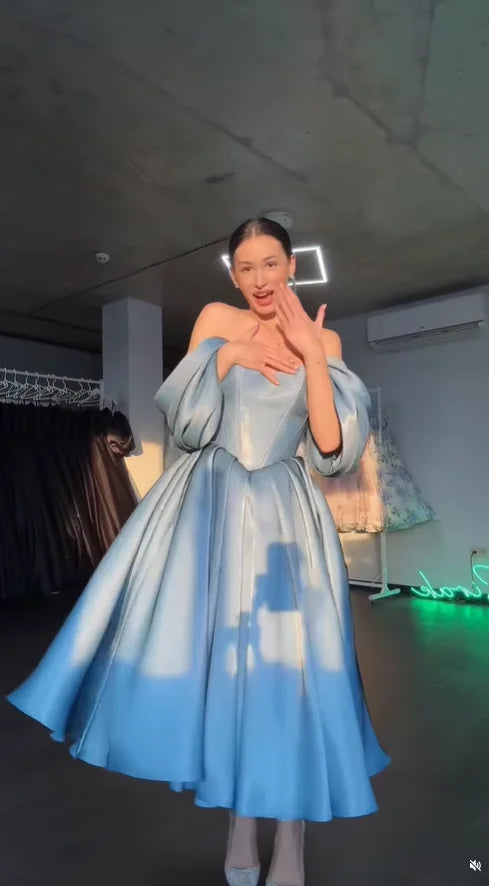 Princess Blue Long Evening Dresses Off The Shoulder A-Line Formal Prom Gowns Sweetheart Birthday Party Dresses Customized