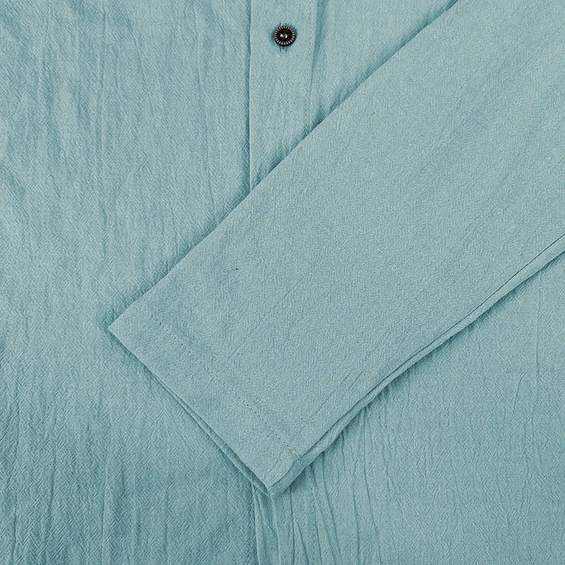 Men's Solid Color Casual Shirt, Hooded Drawstring Cotton and Linen Cardigan, Trendy and Versatile Loose Beach T-Shirt