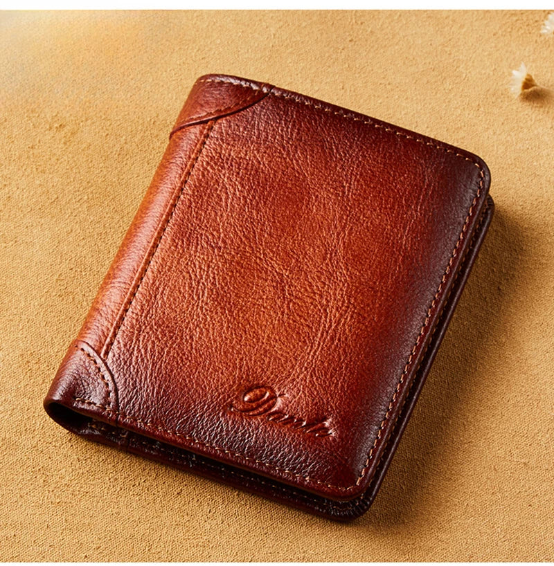 Portefeuille en cuir véritable pour hommes, deux sacs pliants, porte-cartes RFID, portefeuille pour hommes, portefeuilles de luxe de haute qualité, carrés