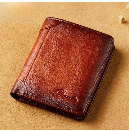 Portefeuille en cuir véritable pour hommes, deux sacs pliants, porte-cartes RFID, portefeuille pour hommes, portefeuilles de luxe de haute qualité, carrés