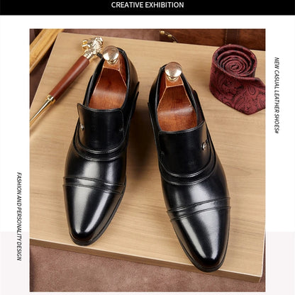 Men Business Formal Height Increasing Leather Shoes Classic Retro Elevated Loafers Lift Dress Shoes for Wedding Banquet Office