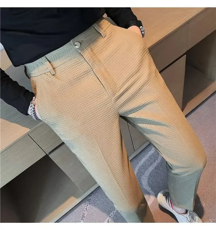 Spring Summer Men's Smart Casual Suit Pants Fashion Slim Fit Solid Color Youthful Vitality Suit Trousers Men Korean Dress Pants
