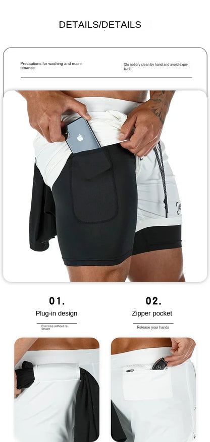 Men's Summer Quick Dry Running 2 in 1 Shorts Sports Jogger Short Pants Male Gym Fitness Workout Sweatpants Plus Size M-5XL