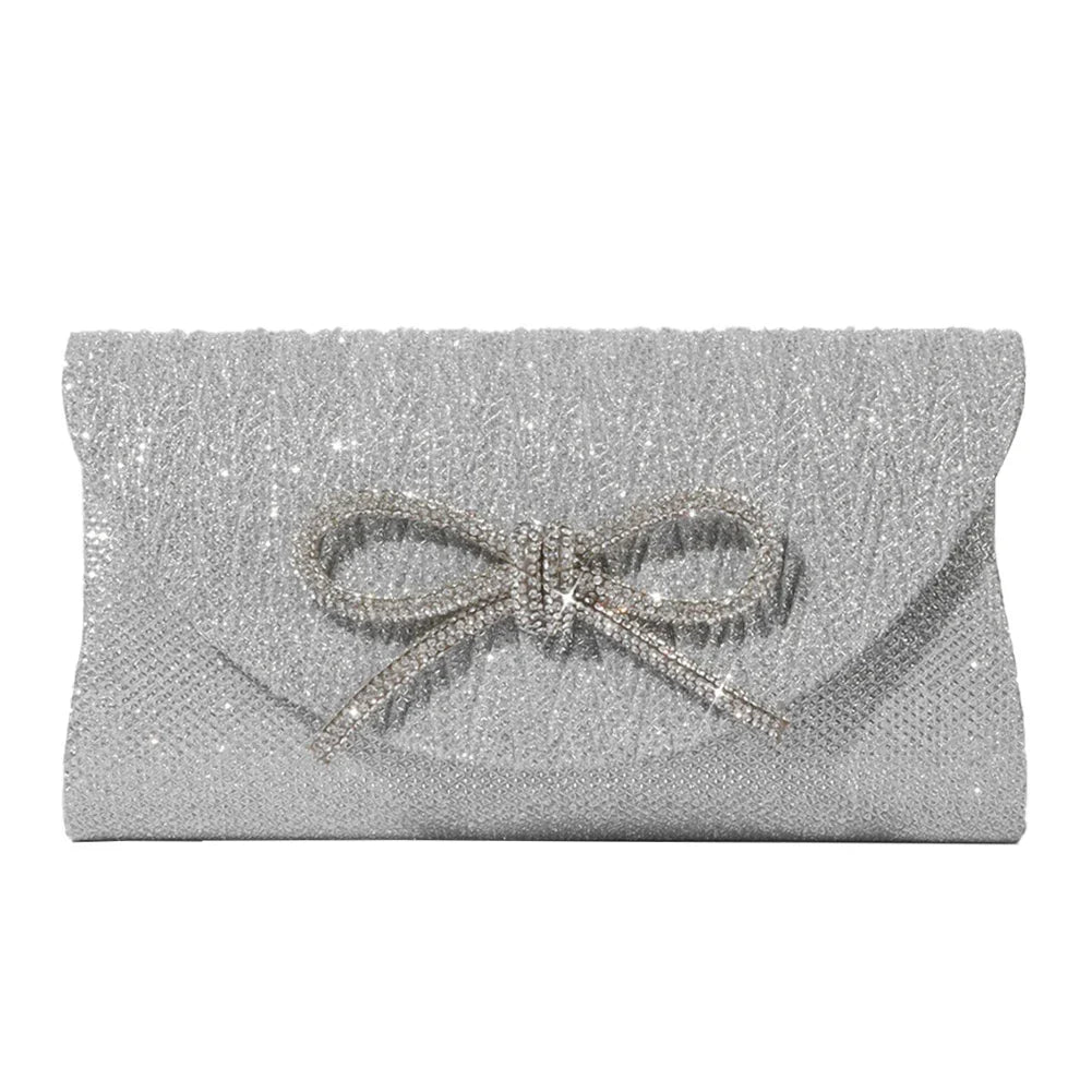 Women Elegant Evening Handbag Shiny Crystal Bow Flap Clutch Purse Envelope Dinner Evening Clutch Bags Wedding Party Prom Purse