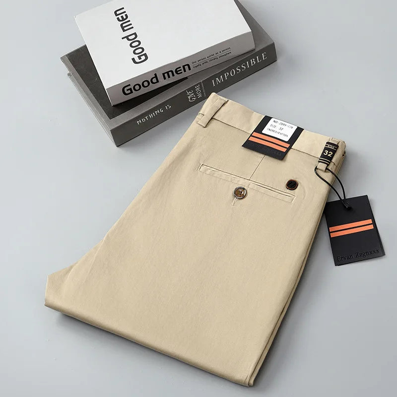 97% Cotton Straight Casual Pants Business formal Black Blue Stretch Mens Trousers Khaki Brown Mens Pants