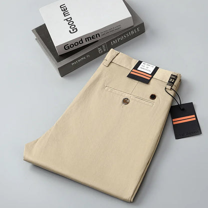 97% Cotton Straight Casual Pants Business formal Black Blue Stretch Mens Trousers Khaki Brown Mens Pants