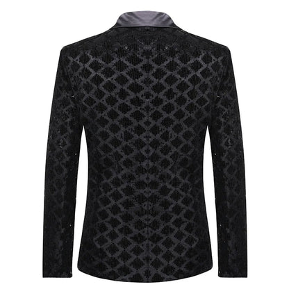 2026 Gold Men's Black Collar Suit Jacket, Glitter Sequin Decoration Wedding Party Dress Coat Black Silver Fashion Blazers.