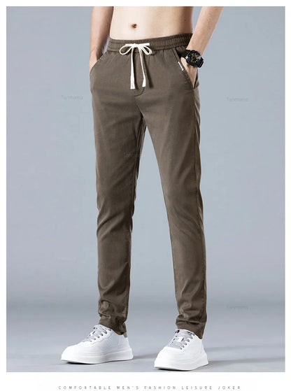 Spring Summer Men's Casual Pants Korean Fashion Cotton Thin Soft Elastic Slim Business Trousers Black Green Khaki