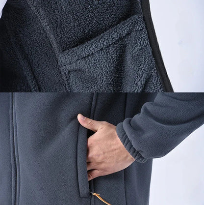 Winter Thicken Polar Fleece Jacket Warmth Windproof Full Zip Up Coat Multiple Zipper Pockets Outdoors Plus Size Jackets Outwear