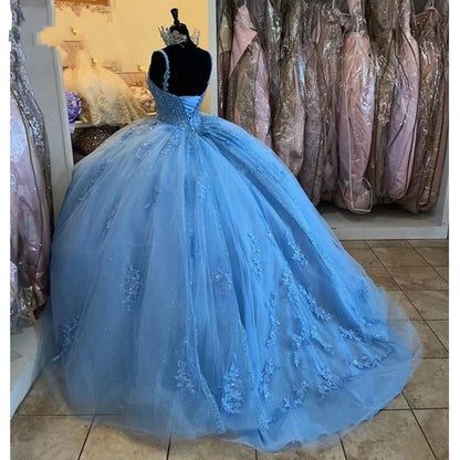 Women's Sweetheart Quinceanera Dresses Ball Gown Spaghetti Straps Applique Sweet 16 Dresses for Teens