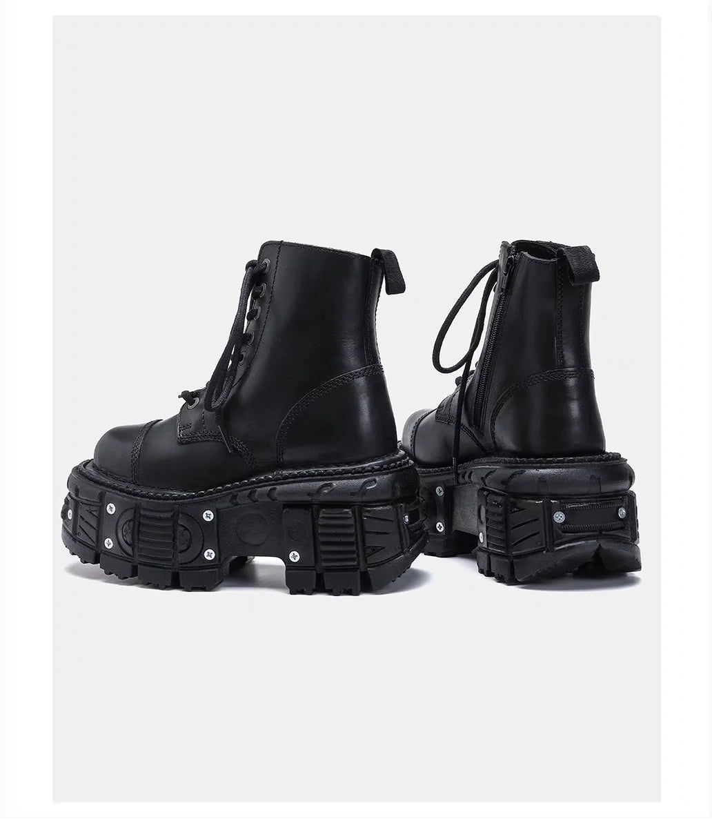 Leather Heightened 10cm Thick-soled Men's High-top British Style 2025 New Trendy Men's Boots Ruffian Handsome
