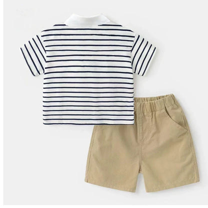 Boys' Short-Sleeved Suit New Children's Minimalist Polo Shirt+Matching Shorts Two-Piece Set Fashionable Clothing for Baby Boys