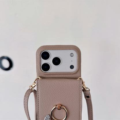 Crossbody Lanyard with Ring Card Holder Make up Mirror Wallet Phone Case for IPhone 17 Air 16E 15 14 Plus 13 12 11 Pro Max Cover