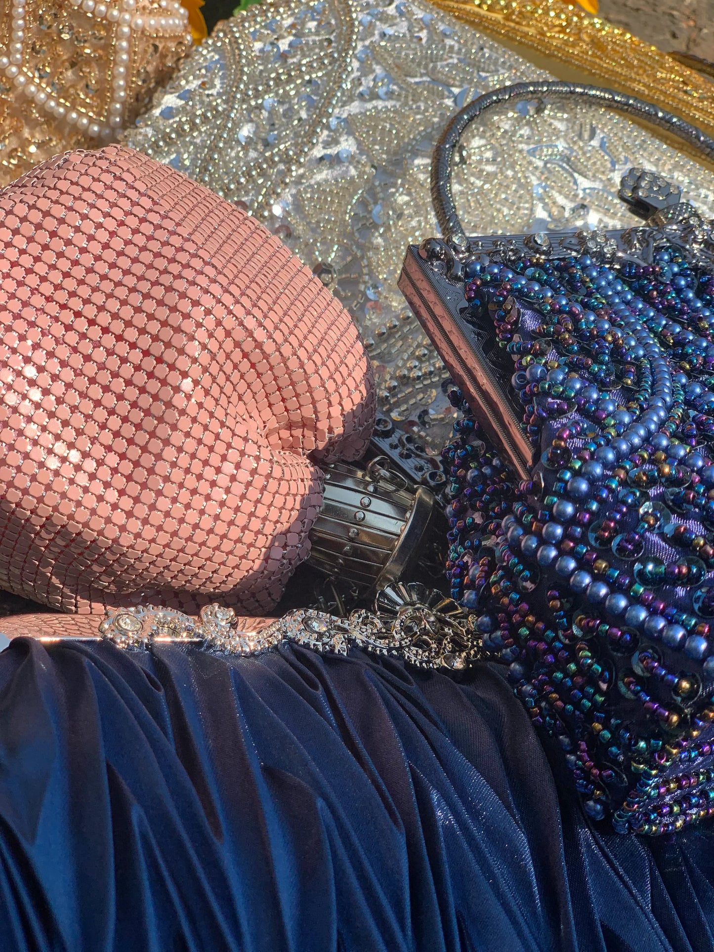 Lost in Vintage Glitter Sparking Evening Bag Handbag with Aluminum Pieces Crossbody Clutches Shoulder Metallic Chains