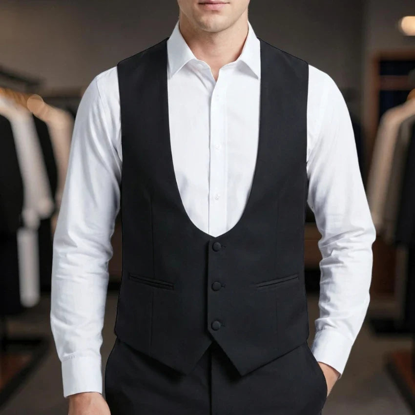 Black Men Suit Vest for Wedding Party One Piece Slim Fit Male Waistcoat Solid Color Fashion Coat EU44-EU60 New Arrival