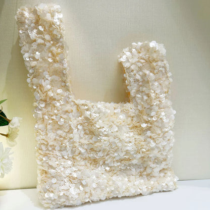 Elegant White Sequin Clutch Evening Bag for Women Mini Hobo Handbag Bridal Party Prom Dress Accessory Female Wedding Purse