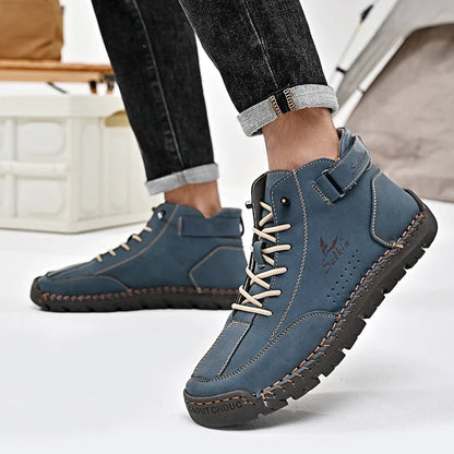 New 2024 Autumn Handmade Leather Men Boots Design Sneakers Man Breathable Casual Leather Shoes Men Ankle Boots Outdoor Boats