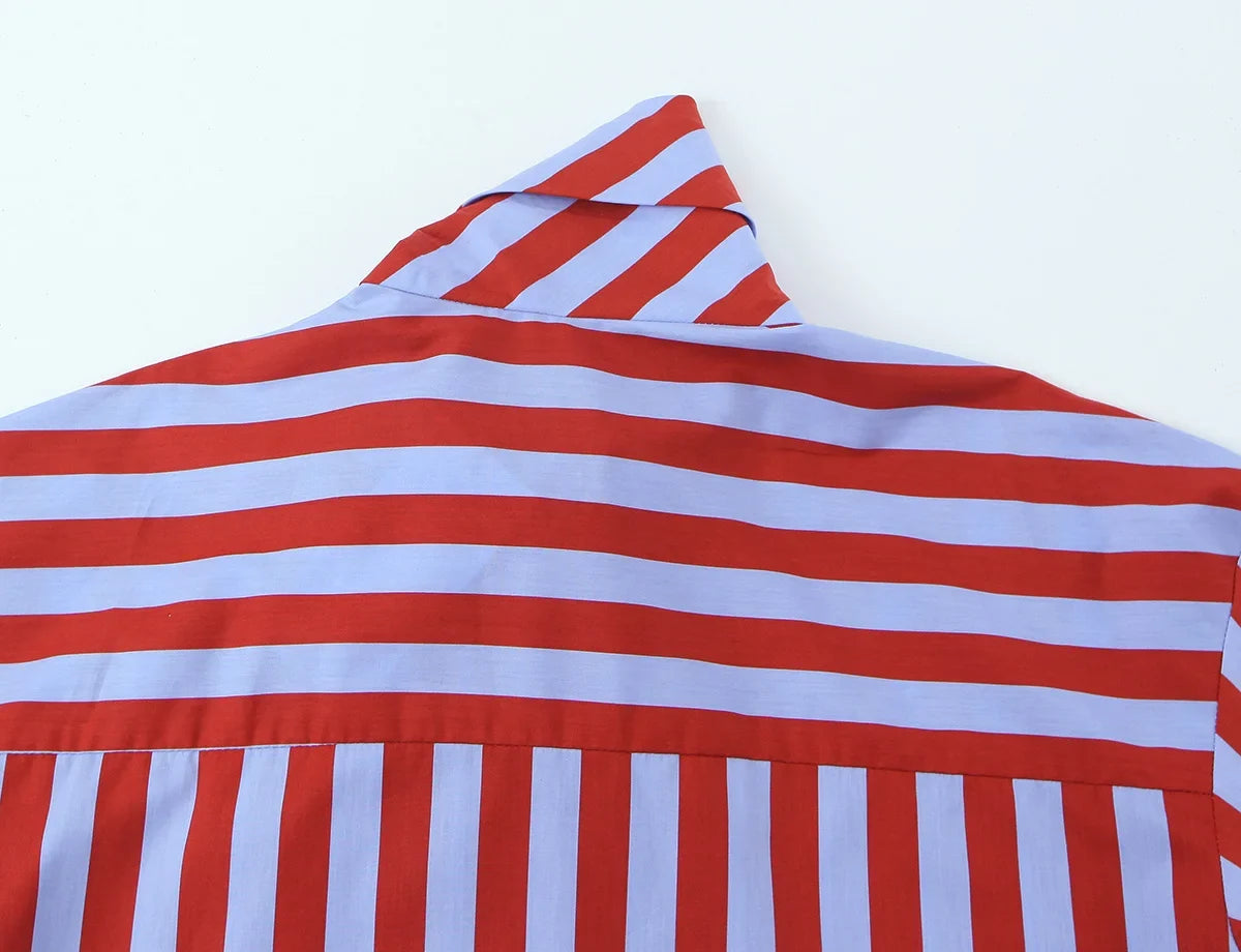 2026 New Women's Striped Shirt With Bow Tie Long Sleeve Loose Casual Blouse Female Fashion Tops