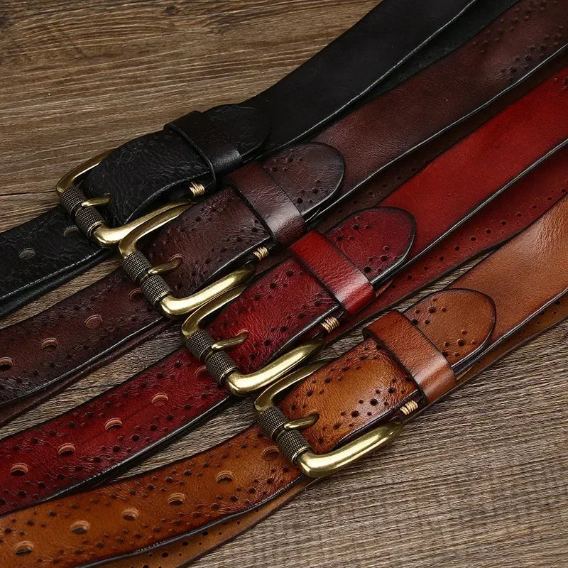 2024 Fashion Men's Belt  Genuine Leather Pure Cowhide Pin Buckle Vintage Belt for Trap Male Jeans for Man Luxury Designer