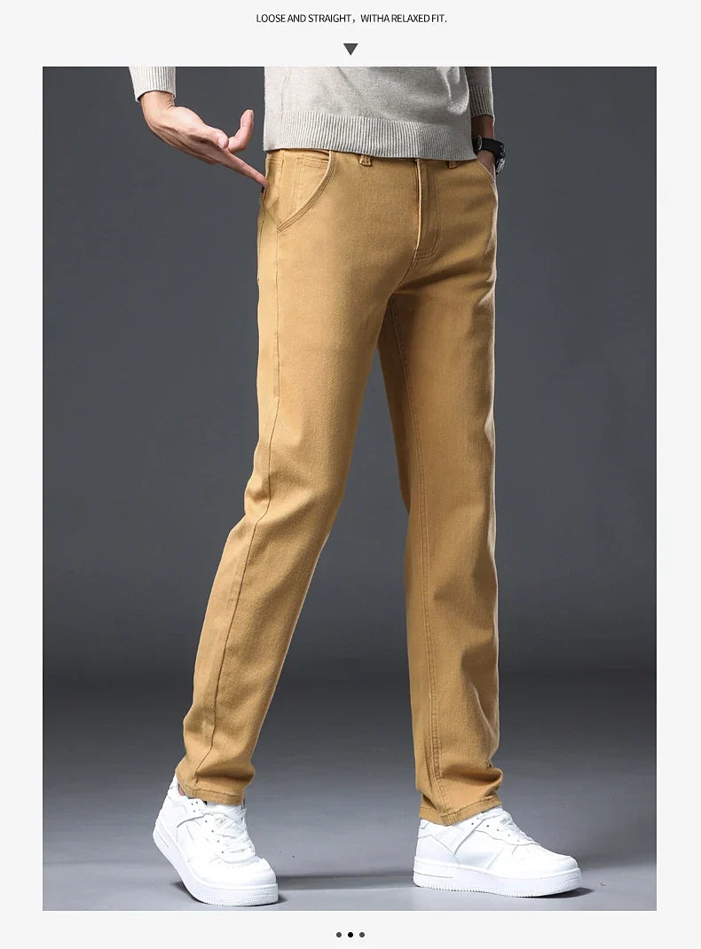 Classic Style 3 Colors Autumn Men's Slim Brown Jeans High Quality Business Casual High Stretch Denim Pants Male Brand Trousers