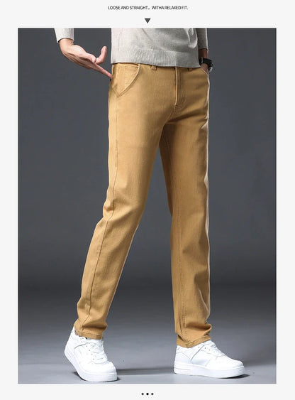 Classic Style 3 Colors Autumn Men's Slim Brown Jeans High Quality Business Casual High Stretch Denim Pants Male Brand Trousers