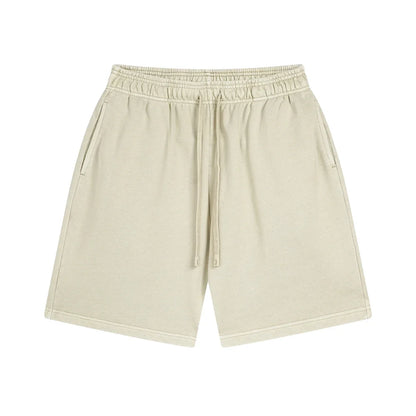 Fashion Summer Men 420gsm Washed Cotton Shorts Retro Unisex High Street Terry Knee Length Short Pants Streetwears HY0845