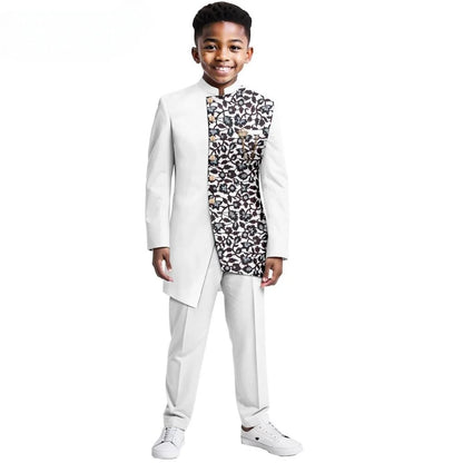 African Patterned Children's Elegant Suit Set 2 Pieces For Formal Occasion,Stylish Smart Boys Tuxedo Sets Wedding Outfit XS-XXL
