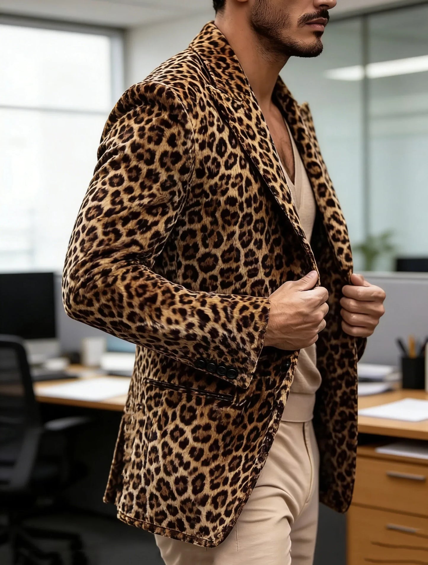 Men's Suits Leopard Blazer Luxury Casual Peak Lapel Single Breasted Slim Fit 1 Piece Jacket Party Handsome Customized Sport Coat