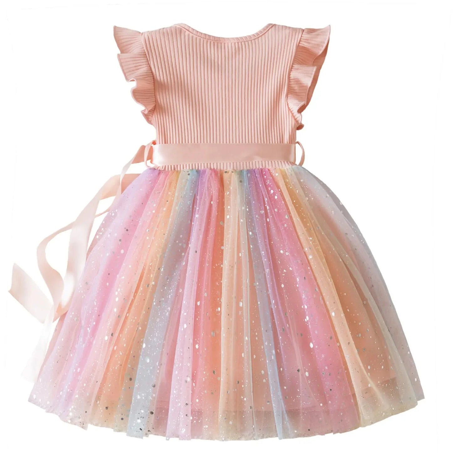 New Girls Dress for Sequins Birthday 1-5Y Toddler Girls Rainbow Tulle Dress Sweet Kids Princess Dress for Girls 2025 Summer Wear