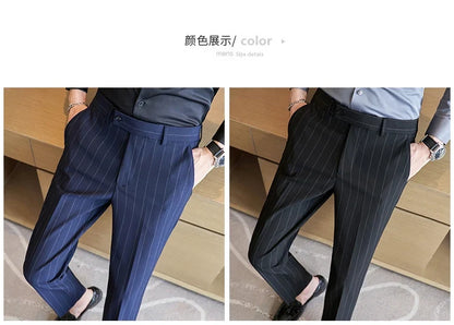 Autumn New Fashion Stripe Men's Suit Pants High Quality Straight Long Classic Business Elegant Slim Fit Casual Trousers 38-29