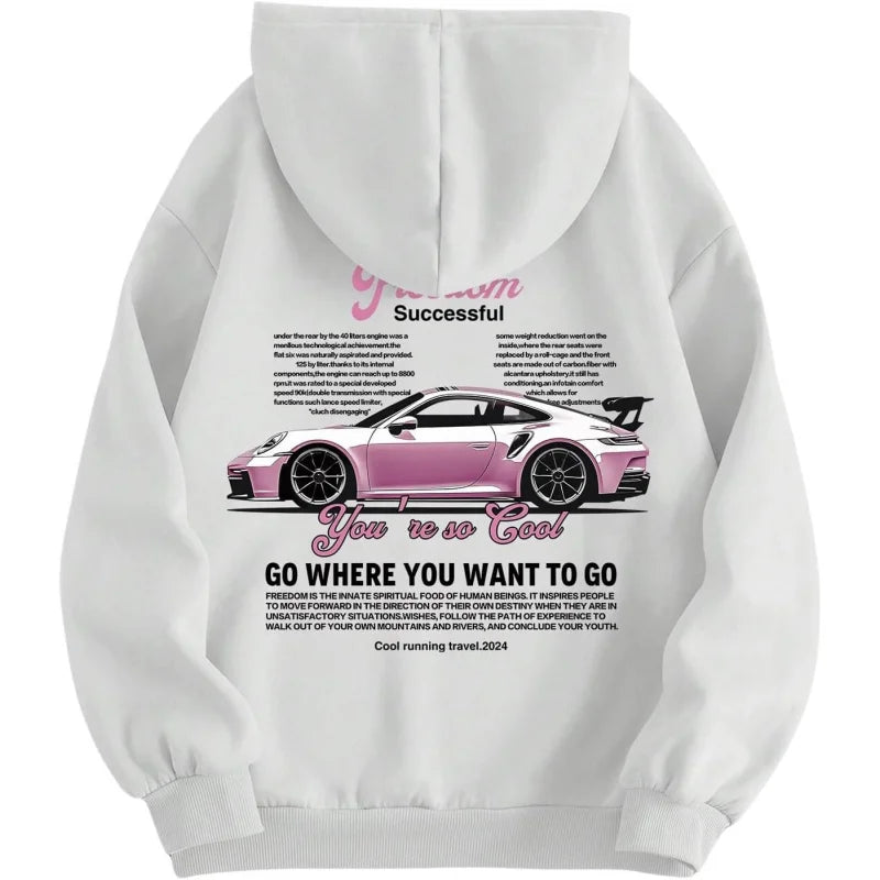 2026 New men's and women's high-quality fashion trend car printed loose comfortable classic retro hip-hop sweatshirt