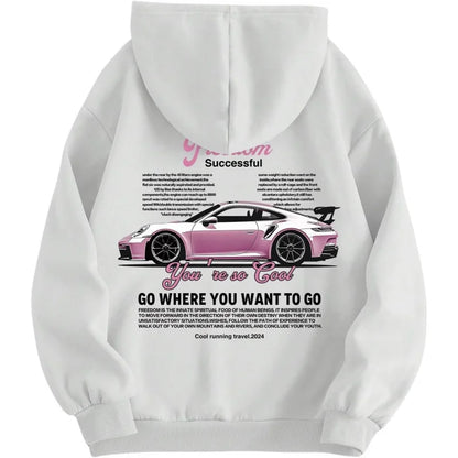 2026 New men's and women's high-quality fashion trend car printed loose comfortable classic retro hip-hop sweatshirt