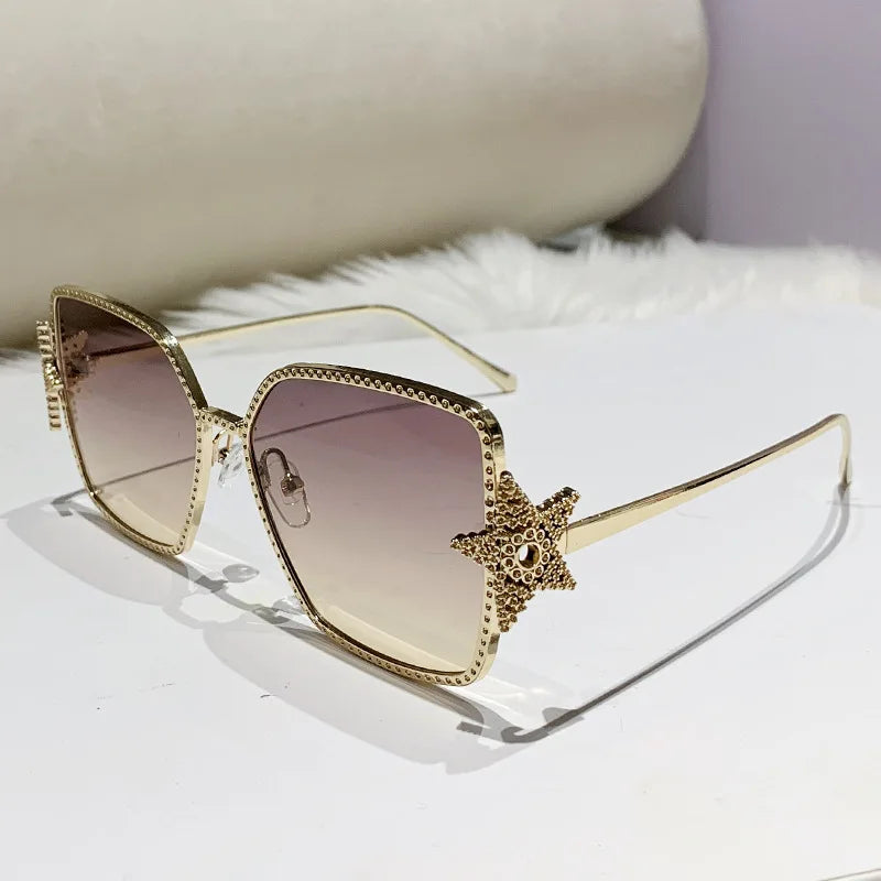 Metal Frame Oversized UV400 Sunglasses Women Men Star Design New Trendy Square Sun Glasses Ladies Vintage Cool Gafas De Sol