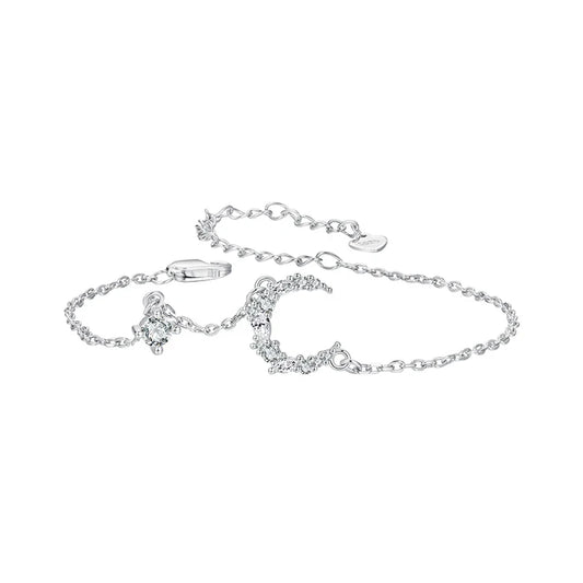 Bracelet lune en argent sterling 925, bracelet chaîne maille délicate plaqué or blanc personnalisé clair de lune pour femme BSB174