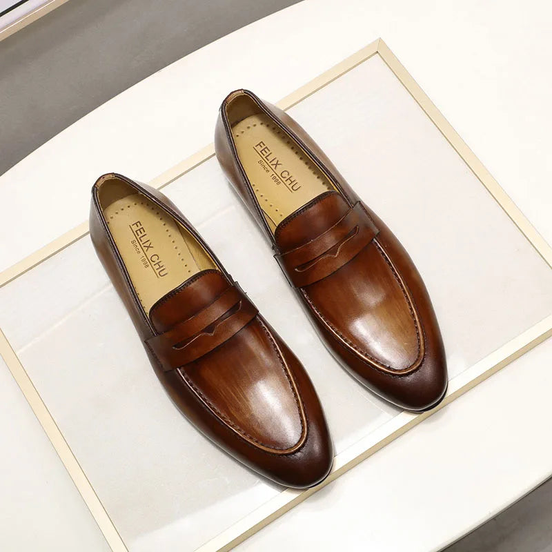 Mens Penny Loafers Leather Shoes Genuine Leather Elegant Wedding Party Casual Dress Shoes Brown Black Shoes for Men