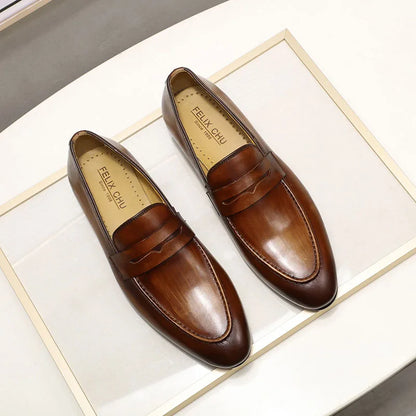 Mens Penny Loafers Leather Shoes Genuine Leather Elegant Wedding Party Casual Dress Shoes Brown Black Shoes for Men