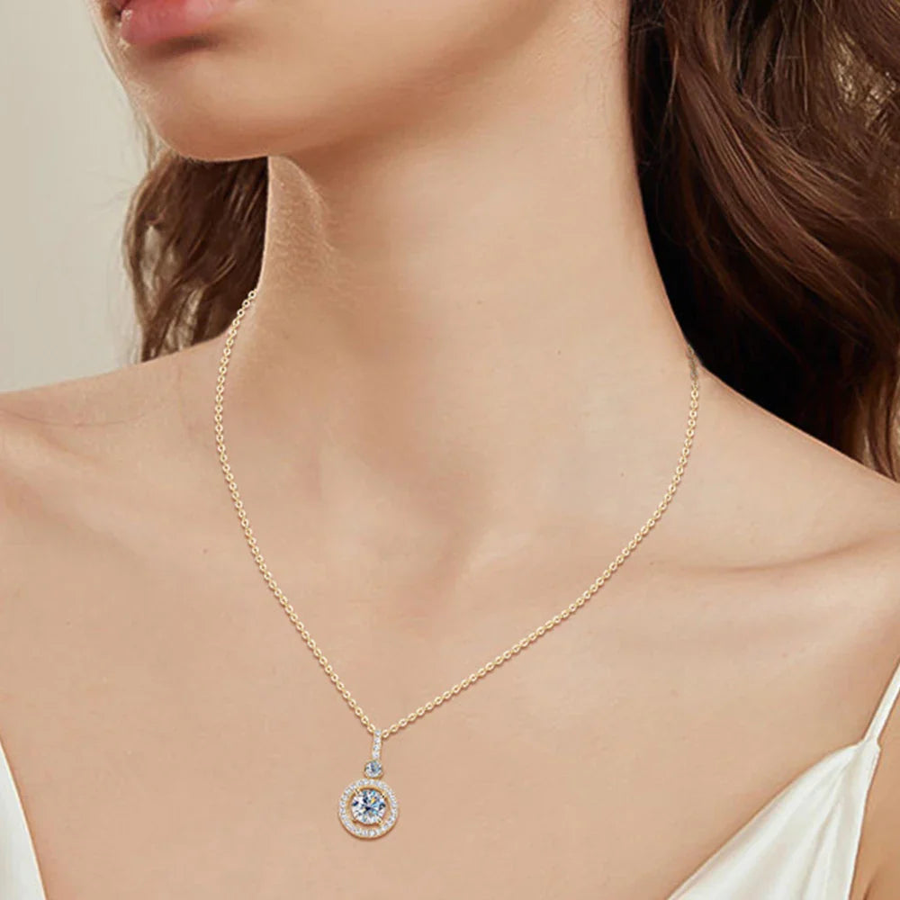 925 Silver Full Moissanite Pendant Necklace Certified 6.5mm D Color Lab Created Diamond Necklace for Women Quality Jewelry Gift