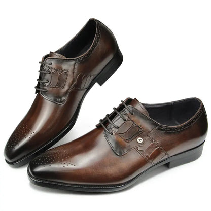 High Grade Men Derby Formal Leather Shoe Lace Up Brogue Dress Wear Male Wedding Shoe Social Office Genuine Cephalopod Shoes Gift