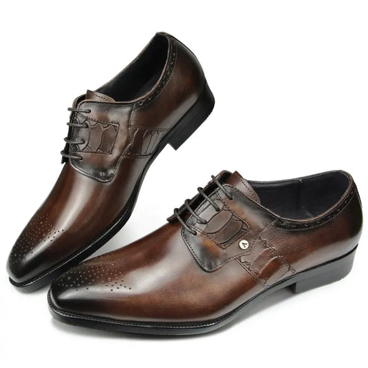 High Grade Men Derby Formal Leather Shoe Lace Up Brogue Dress Wear Male Wedding Shoe Social Office Genuine Cephalopod Shoes Gift