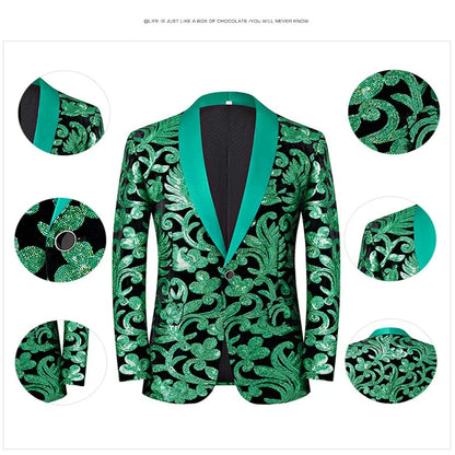 2024 New Flat Velvet Large Flower Sequin Jacquard Mens Blazer, Purple  Stage Performance Suit Dress, Host Fashion Show Jacket