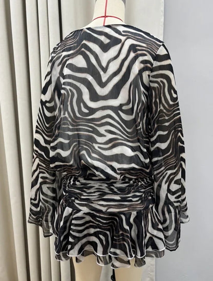 Women's Zebra Print Long Sleeve Mini Dress  Zebra Print Long Sleeve Mini Dress Party Club Zebra Print Ruffle Dress Summer 2026