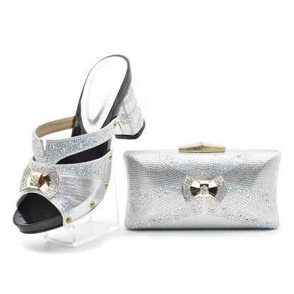 Latest Red Color Italian Ladies Shoes and Bag Sets Decorated with Rhinestone African Matching Shoes and Bags Italian In Women