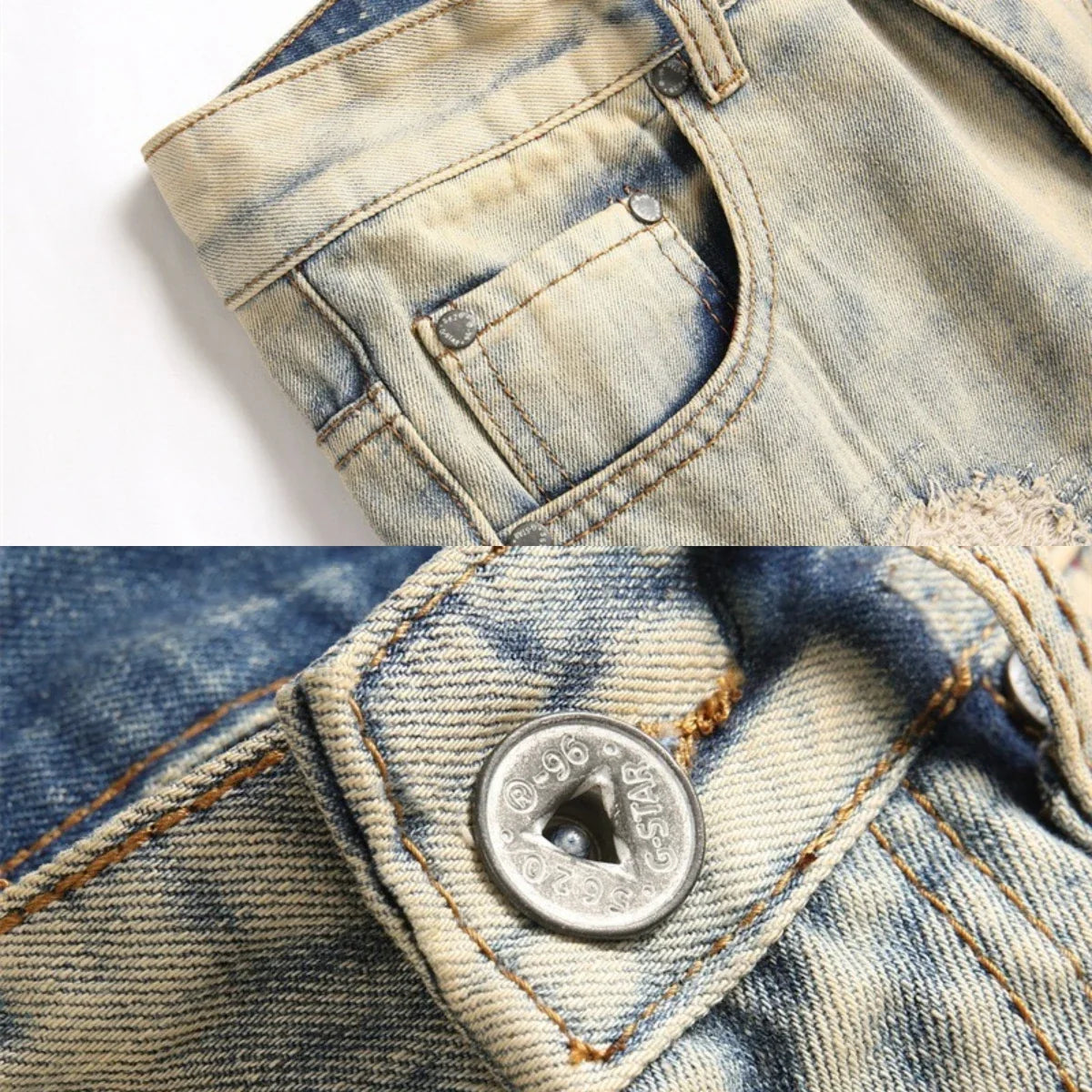 Summer Worn and Scratched Jeans Men's Small Feet Perforated Pockets Ragged Edges Long Pants Slim Fit Printing High Street Tide 2