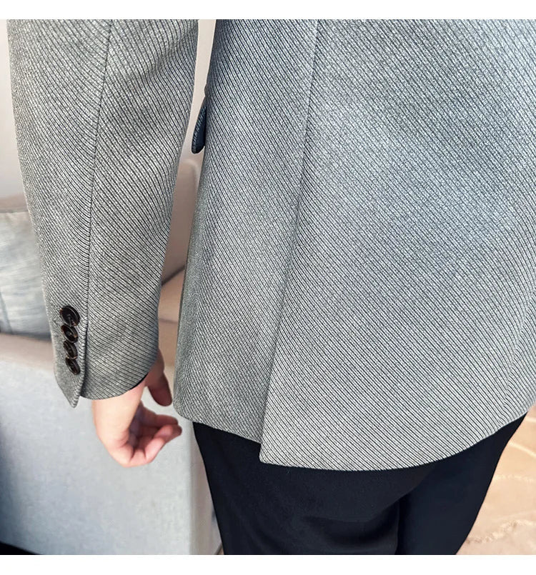 High Quality Men Double Breasted Blazer Suede Gilded Twill Slim Fit Business Social Formal Suit Jacket Tailcoats Men Clothes
