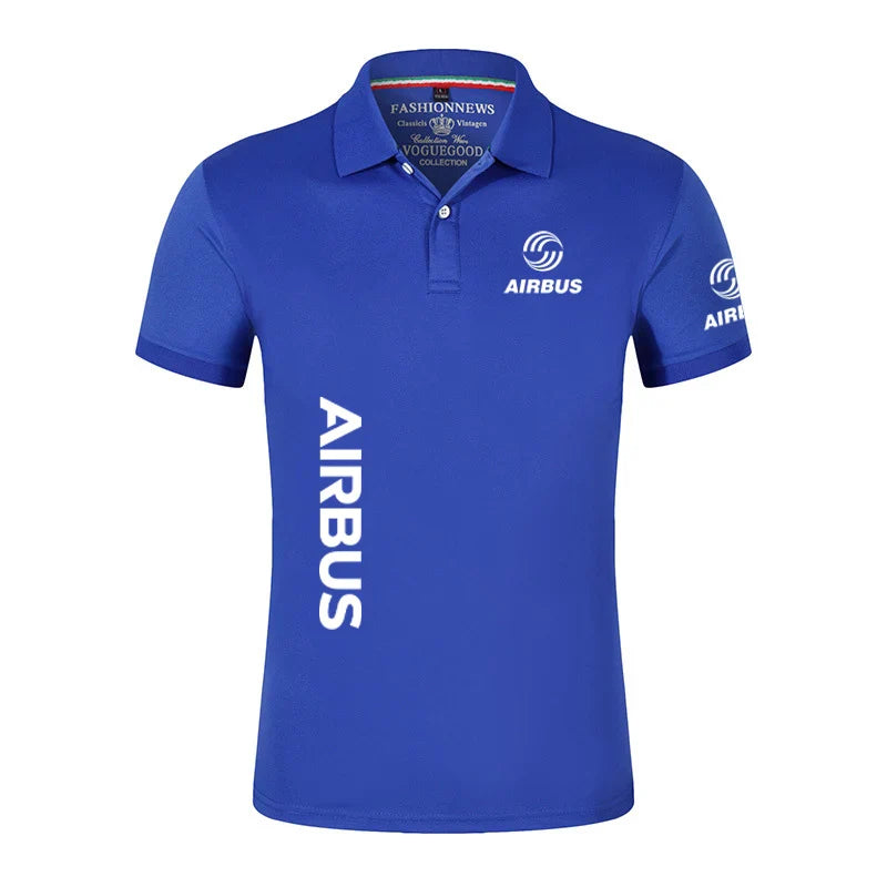 2024 New Solid Color Men AIRBUS AVIATION Flight Lapel  Polo Shirt Bare Stand Collar T-shirt European Loose Short Sleeves Tops